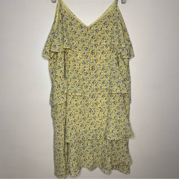 Pleione Dress Floral V Neck Layered Ruffle Sleeveless Yellow Blue Plus Size 4X - Picture 5 of 11